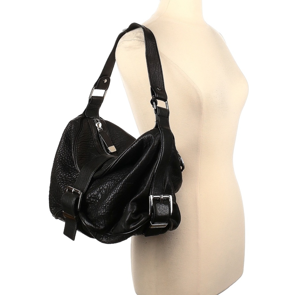 Michael Michael Kors Soft Pebbled Leather Belted Buckle Hobo Shoulder Black Bag - Picture 2 of 14
